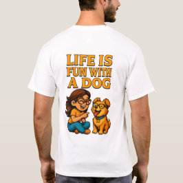 犬と女性のいる人生は楽しいメンズTシャツ Tシャツ
