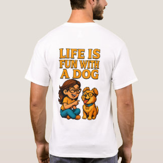 犬と女性のいる人生は楽しいメンズTシャツ Tシャツ