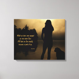 犬と女性のサンセットシルエット キャンバスプリント