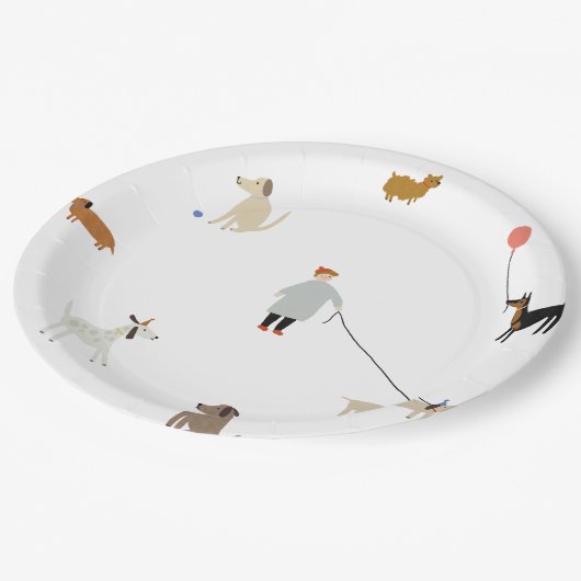 犬と子犬をテーマにした誕生日パーティープレート ペーパープレート (アングル)