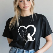犬と子猫のハートTシャツ、ペット愛好家のための服 Tシャツ