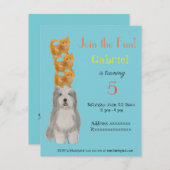 犬と子猫、誕生日パーティーの招待 招待状 (正面/裏面)