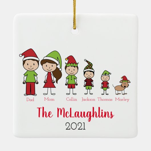 犬と家族のかわいいクリスマスキャラクター セラミックオーナメント (裏面)