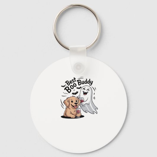 犬と幽霊がワインを飲む クラシックTシャツ キーホルダー (正面)