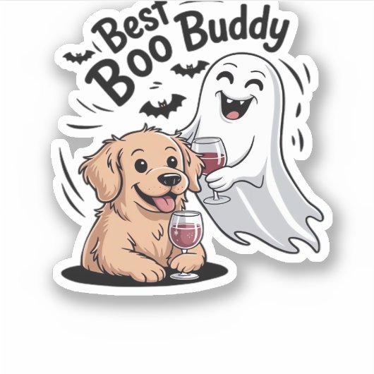 犬と幽霊がワインを飲む。クラシックTシャツ シール (正面)