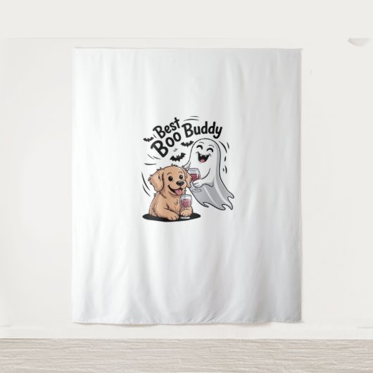 犬と幽霊がワインを飲む。クラシックTシャツ タペストリー (正面)