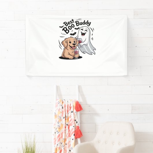 犬と幽霊がワインを飲む。クラシックTシャツ 横断幕 (インサイチュ)