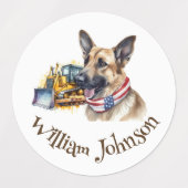 犬と建設車両のアイロン転写ラベル(丸型) ラベル (デザイン1)
