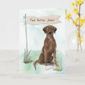 犬と感じ手術した後のチョコレート研究室 カード (黄色い花)