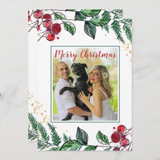 犬と新婚カップルの写真フローラクリスマス (正面/裏面)