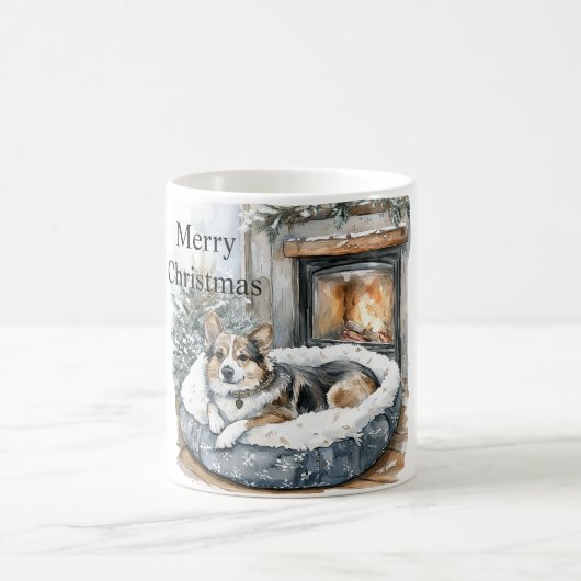 犬と暖炉のクリスマス コーヒーマグカップ (中央)