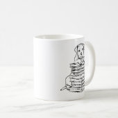 犬と書籍のラインアート コーヒーマグカップ (正面右)
