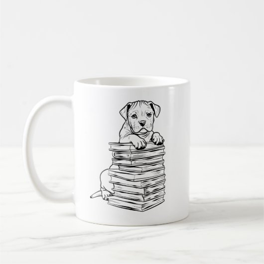 犬と書籍のラインアート コーヒーマグカップ (左)