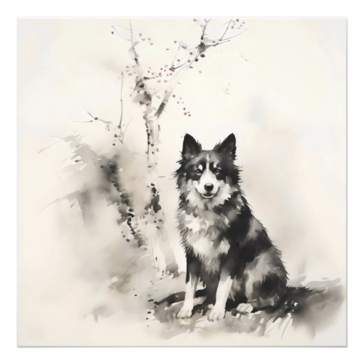 犬と木の絵を描インク フォトプリント            (正面)