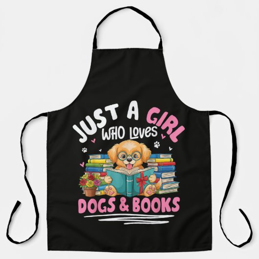 犬と本と読書が好きな女の子 エプロン (正面)