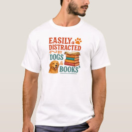 犬と本に気を取られやすいTシャツ - 本好きのためのLサイズ Tシャツ
