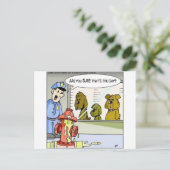 犬と消火栓の警察がギフトとティおもしろいーを並べる ポストカード (スタンド正面)