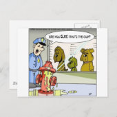 犬と消火栓の警察がギフトとティおもしろいーを並べる ポストカード (正面/裏面)