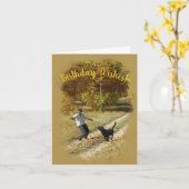 犬と犬のフリ遊スビー誕生日カード カード (黄色い花)