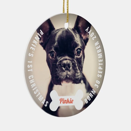 犬と犬の愛犬ペットの初めてのクリスマス写真 セラミックオーナメント (右)