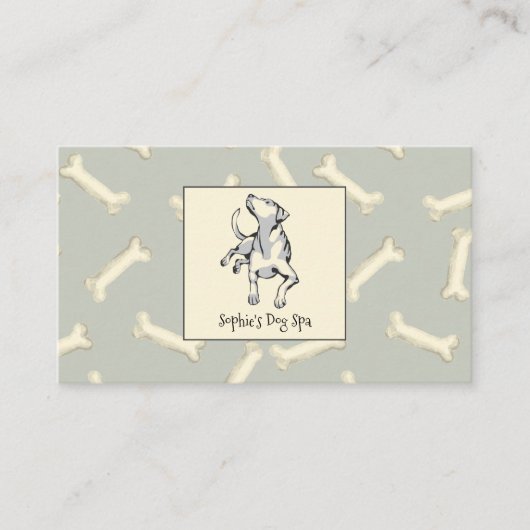 犬と犬の骨パターン犬のグルーミングスパ 名刺 (正面)