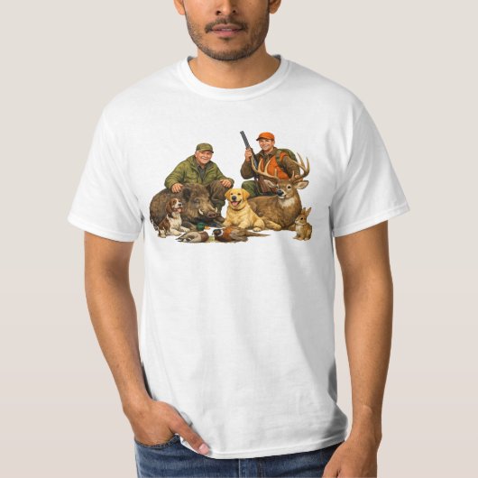 犬と狩猟のトロフィー アウトドアハンターギフト Tシャツ (正面)