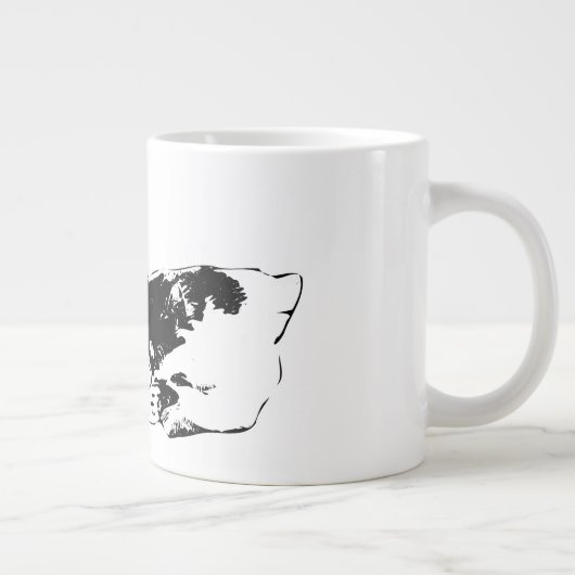 犬と猫が一緒に休む白黒アートマグカップ ジャンボコーヒーマグカップ (右)