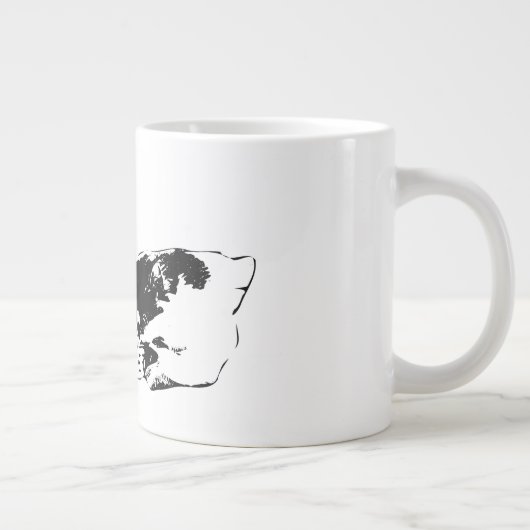 犬と猫が一緒に休む白黒アートマグカップ ジャンボコーヒーマグカップ (右)