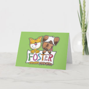 犬と猫がFOSTERの横断幕を持っている サンキューカード