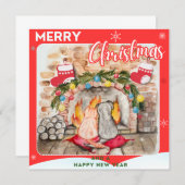 犬と猫との居心地の良いクリスマスマンテル (正面/裏面)