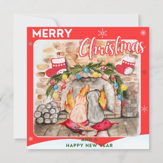 犬と猫との居心地の良いクリスマスマンテル (正面)