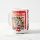 犬と猫との居心地の良いクリスマスマンテル コーヒーマグカップ (正面左)