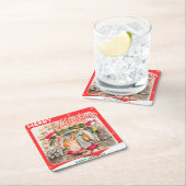 犬と猫との居心地の良いクリスマスマンテル スクエアペーパーコースター (インサイチュ)