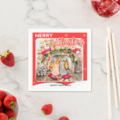 犬と猫との居心地の良いクリスマスマンテル スタンダードカクテルナプキン (インサイチュ)