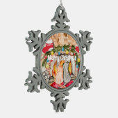 犬と猫との居心地の良いクリスマスマンテル スノーフレークピューターオーナメント (左)