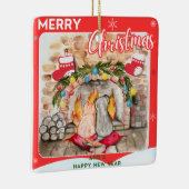 犬と猫との居心地の良いクリスマスマンテル セラミックオーナメント (右)