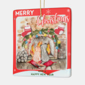 犬と猫との居心地の良いクリスマスマンテル セラミックオーナメント (左)