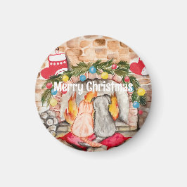 犬と猫との居心地の良いクリスマスマンテル マグネット