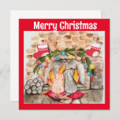 犬と猫との居心地の良いクリスマスマンテル 招待状 (正面/裏面)