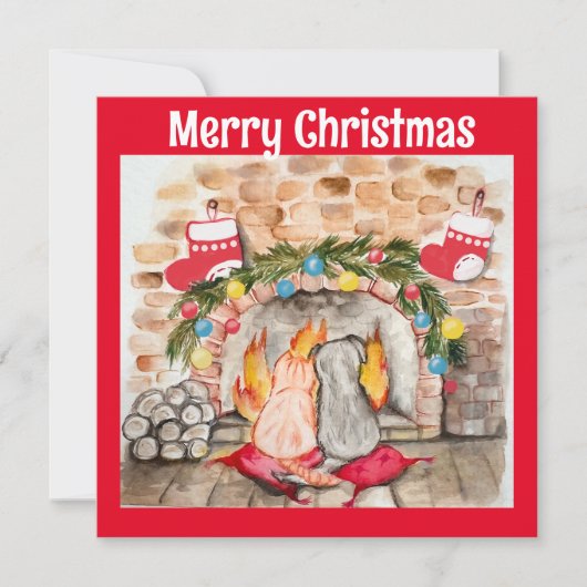 犬と猫との居心地の良いクリスマスマンテル 招待状 (正面)