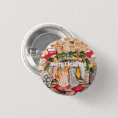 犬と猫との居心地の良いクリスマスマンテル 缶バッジ (正面&裏面)