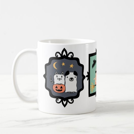犬と猫とハロウィーンのペット コーヒーマグカップ (左)