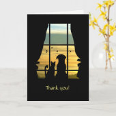 犬と猫と一緒に座ってありがとう カード (黄色い花)