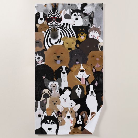 犬と猫と鶏ビーチタオル ビーチタオル (正面)