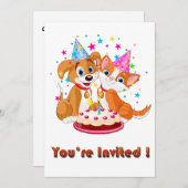 犬と猫のお祝いパーティーへの招待状 招待状 (正面/裏面)