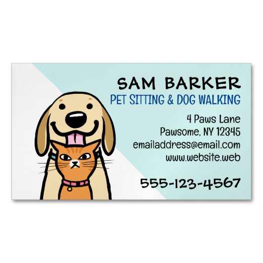 犬と猫のかわいいペット座おもしろい動物愛好家 マグネット名刺 (正面)