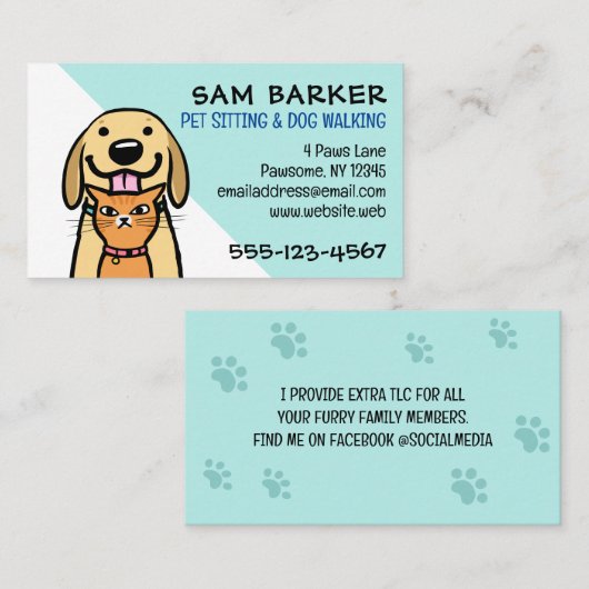 犬と猫のかわいいペット座おもしろい動物愛好家 名刺 (正面/裏面)