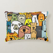 犬と猫のアニメイラストレーション アクセントクッション (正面)