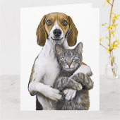 犬と猫のアート結婚のグリーティングカード カード (黄色い花)