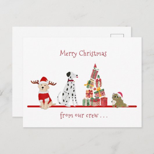 犬と猫のクリスマスギフトツリー シーズンポストカード (正面/裏面)